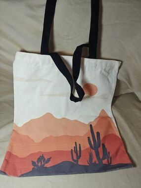 Sunset Desert Canvas Tote Bag with Black Straps